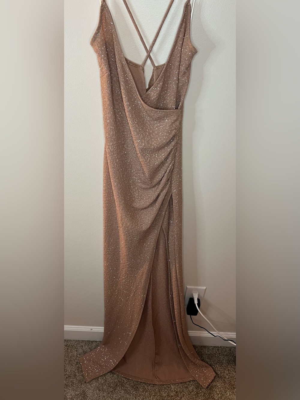 Windsor Rose Gold Glitter Draped special Occasion/ Prom Gown - Very Sparkly